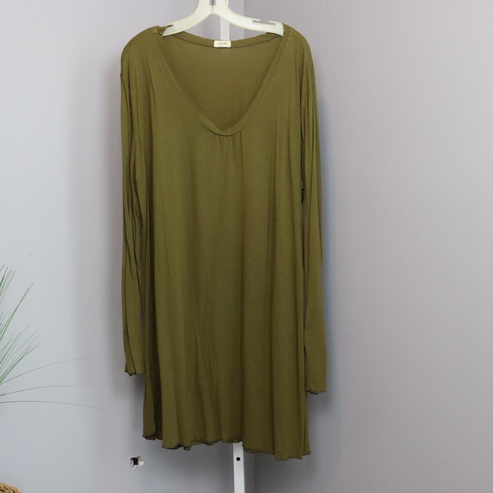 Earth Brand Olive Green Tunic Dress XL Long Sleeve‎ Boho Flowy